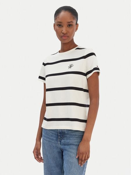 Tommy Hilfiger T-Shirt Script WW0WW47809 Beżowy Regular Fit. Brązowe t-shirty Tommy Hilfiger, xxs, bez wzorów, z bawełny, bez kołnierzyka, bez ramiączek. Za 132.99 zł.