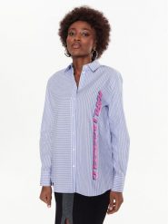 KARL LAGERFELD Koszula Logo Print 225W1607 Niebieski Regular Fit. Niebieskie koszule KARL LAGERFELD, bez wzorów, z bawełny, bez kołnierzyka, bez ramiączek. Za 499.99 zł.