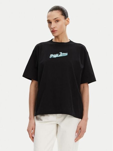 Guess Jeans T-Shirt W5GI29 K8HM0 Czarny Regular Fit. Czarne t-shirty Guess Jeans, xs, z aplikacjami, z bawełny, bez kołnierzyka, bez ramiączek. Za 89.99 zł.