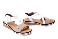 RIEKER V3660-60 beige combination, sandały damskie. Brązowe sandały Rieker, bez wzorów, bez obcasa, bez zapięcia. Za 299.90 zł.