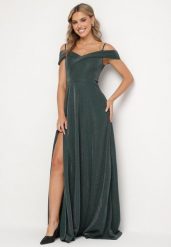 Ciemnozielona Sukienka Koktajlowa na Ramiączkach z Opadającymi Ramionami Emariana. Zielone sukienki Born2be, na imprezę, m, bez wzorów, eleganckie, bez kołnierzyka, bez ramiączek, maxi. W wyprzedaży za 146.99 zł.