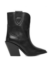 Badura Kowbojki EO-BRAYLE-121881 Czarny. Czarne botki Badura, bez wzorów, ze skóry, bez obcasa, na słupku, bez zapięcia. Za 269.99 zł.