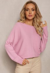 Różowy Oversizowy Sweter o Przedłużonym Fasonie z Rękawami Typu Nietoperz Porunxa. Czerwone swetry Renee, na jesień, l, bez wzorów, casualowe, bez ramiączek. W wyprzedaży za 63.99 zł.