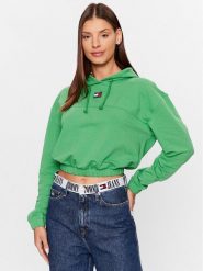 Tommy Jeans Bluza Elasticated Badge DW0DW16135 Zielony Relaxed Fit. Zielone bluzy Tommy Jeans, xl, bez wzorów, z bawełny, bez kaptura. Za 339.99 zł.