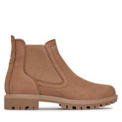 Sztyblety Tamaris. Brązowe botki Tamaris, bez wzorów, bez obcasa, na płaskiej podeszwie, bez zapięcia. Za 249.99 zł.