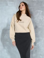 Bluza ze stójką - kremowy. Białe bluzy Sinsay, l, bez wzorów, bez kaptura, do biegania. Za 39.99 zł.