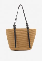 Ciemnobeżowa Bawełniana Torebka Shopper z Szydełkowym Wzorem Luniatena. Brązowe shopper bag Born2be, bez wzorów, z bawełny, eleganckie, bez dodatków. Za 129.99 zł.
