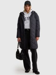 Płaszcz damski pikowany czarny Elie 906. Czarne płaszcze BIG STAR, l, bez wzorów, z poliamidu, eleganckie, bez kaptura. W wyprzedaży za 379.99 zł.