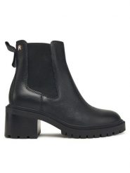 Tommy Hilfiger Botki Th Leather Chelsea Cleated Heel FW0FW08774 Czarny. Czarne botki Tommy Hilfiger, bez wzorów, ze skóry, bez obcasa, na słupku, bez zapięcia. Za 549.99 zł.