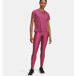 Legginsy fitness damskie z wysokim stanem Under Armour Tape. Czerwone legginsy Under Armour, bez wzorów, sportowe. Za 139.99 zł.