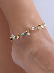Luja Bijoux Pozłacana bransoletka z elementami ozdobnymi na kostkę rozmiar: onesize. Żółte bransoletki Luja Bijoux, z kryształem, pozłacane. Za 70.24 zł.