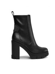 Guess Botki FL7XNO ELE10 Czarny. Czarne botki Guess, z aplikacjami, ze skóry, bez obcasa, na słupku, bez zapięcia. Za 399.99 zł.