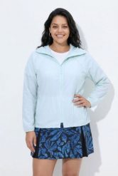 Damskie Kurtka outdoorowa SPF 30+ wodoodporna kaptur. Zielone kurtki Ulla Popken, plus size, bez wzorów, z materiału, z kapturem. Za 389.99 zł.