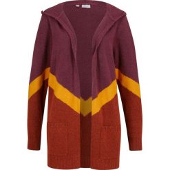 Płaszcz dzianinowy bez zapięcia we wzór "colour-blocking". Brązowe płaszcze bonprix, bez wzorów, z dzianiny, bez kaptura. Za 99.99 zł.