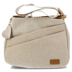 Torebka damska Rieker, z tekstylnego materiału o wyraźnej plecionej strukturze z regulowanym paskiem na ramię ozdobną zawieszką praktyczną kieszenią. Brązowe torebki klasyczne Rieker, bez wzorów, biznesowe, na ramię, bez dodatków. Za 249.00 zł.
