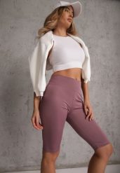 Fioletowe Szorty Bikery High Waist z Wyszczuplającym Pasem Briarrose. Fioletowe szorty Renee, bez wzorów, casualowe. Za 39.99 zł.