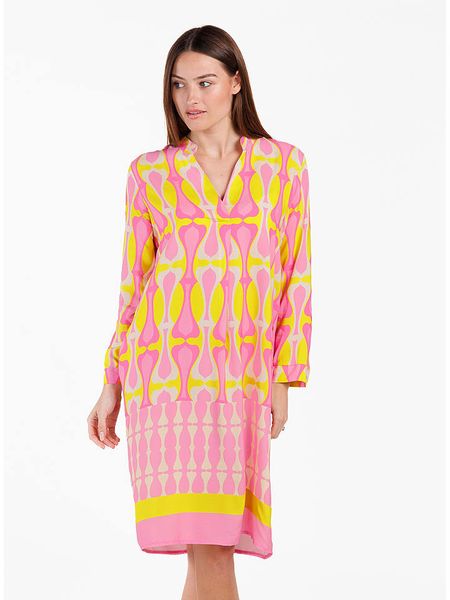 KEY LARGO Sukienka w kolorze jasnoróżowo-żółtym rozmiar: S. Różowe sukienki KEY LARGO, na co dzień, s, bez wzorów, z wiskozy, bez kołnierzyka, bez ramiączek, midi, proste. Za 88.02 zł.