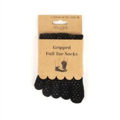 Antypoślizgowe skarpetki z palcami do jogi myga Yoga Toe Socks. Czarne skarpetki MYGA, bez wzorów. Za 49.99 zł.