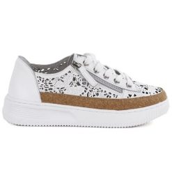 Skórzane półbuty damskie na zamek ażurowe białe Artiker 58C1250. Białe półbuty wsuwane Artiker, w ażurowe wzory, ze skóry, bez obcasa. Za 279.99 zł.