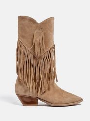 Loft37 Skórzane kowbojki w kolorze jasnobrązowym rozmiar: 35. Brązowe kozaki loft37, na zimę, bez wzorów, z okrągłym noskiem, bez obcasa, bez zapięcia. Za 459.04 zł.