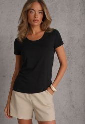 Czarny T-shirt Basic z Bawełny o Klasycznym Prostym Kroju z Zaokrąglonym Dekoltem Setho. Czarne t-shirty Renee, l, bez wzorów, z bawełny, eleganckie, bez kołnierzyka, bez ramiączek. Za 29.99 zł.