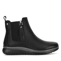 Botki Go Soft. Czarne botki GO SOFT, bez wzorów, bez obcasa, na płaskiej podeszwie, bez zapięcia. Za 143.99 zł.