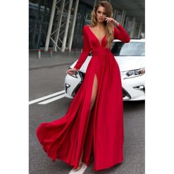 Sukienka OPHELIA RED. Czerwone sukienki Sukienka OPHELIA RED, l, bez wzorów, bez kołnierzyka, bez ramiączek. W wyprzedaży za 139.00 zł.