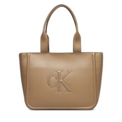 Torebka Calvin Klein. Brązowe shopper bag Calvin Klein, bez wzorów, bez dodatków. Za 569.99 zł.