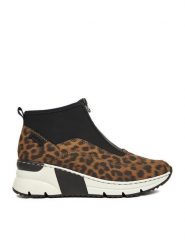 Rieker Botki CEO-N6352-90 Czarny. Czarne botki Rieker, bez wzorów, z materiału, bez obcasa, na koturnie, bez zapięcia. Za 289.99 zł.