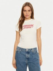 Tommy Jeans T-Shirt Essential DW0DW19447 Biały Slim Fit. Białe t-shirty Tommy Jeans, xs, bez wzorów, z bawełny, bez kołnierzyka, bez ramiączek. Za 89.99 zł.