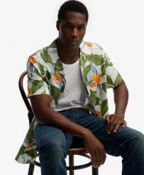 Superdry Koszula krótki rękaw z nadrukiem Hawaiian Evergreen Hawaiian Optic. Zielone koszule Superdry, m, bez wzorów, z bawełny, klasyczne, bez kołnierzyka, bez ramiączek. Za 223.50 zł.