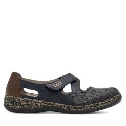 Półbuty Rieker. Niebieskie półbuty wsuwane Rieker, bez wzorów, bez obcasa, na płaskiej podeszwie. Za 319.99 zł.