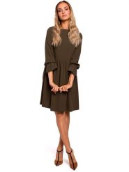 Made of emotion Sukienka w kolorze khaki rozmiar: L. Brązowe sukienki Made Of Emotion, l, bez wzorów, bez kołnierzyka, bez ramiączek, midi, rozkloszowane. Za 92.64 zł.