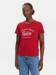 Tommy Jeans T-Shirt Essential DW0DW21404 Czerwony Regular Fit. Czerwone t-shirty Tommy Jeans, xxs, bez wzorów, z bawełny, bez kołnierzyka, bez ramiączek. Za 129.99 zł.