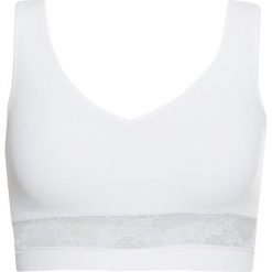 Biustonosz bustier bezszwowy bonprix biały. Białe biustonosze bonprix, z aplikacjami, z koronki. Za 44.99 zł.