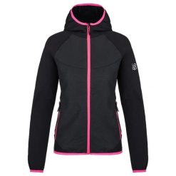 Damska kurtka softshell Loap Urdita czarna. Czarne kurtki przejściowe sportowe LOOP, bez wzorów, z softshellu, z kapturem, trekkingowe. Za 287.99 zł.