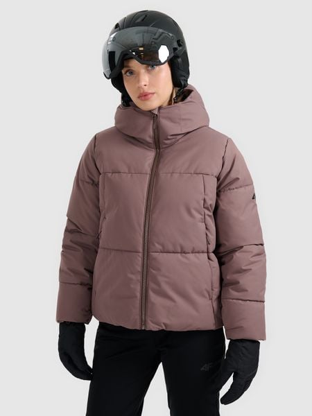 4F Kurtka narciarska membrana 5000 damska - brązowa L. Brązowe kurtki narciarskie 4f, na zimę, l, bez wzorów, bez kaptura, narciarskie. Za 499.99 zł.