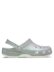 Crocs Klapki Classic Iridescent Glitter Clog 211005 Srebrny. Szare klapki Crocs, bez wzorów, z tworzywa sztucznego, bez obcasa, bez zapięcia. Za 149.99 zł.