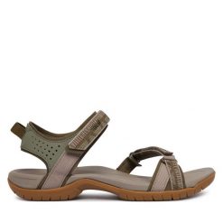 Sandały Teva. Zielone sandały Teva, bez wzorów, sportowe, bez obcasa, bez zapięcia. Za 349.99 zł.