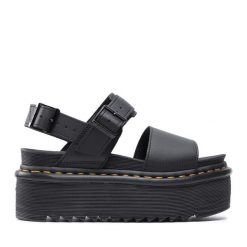 Sandały Dr. Martens. Czarne sandały Dr Martens, bez wzorów, bez obcasa, na koturnie, bez zapięcia. Za 459.99 zł.