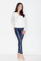 Jasnoszara Elegancka Bluzka z Kopertowym Założeniem. Brązowe bluzki Figl, s, bez wzorów, z elastanu, eleganckie, bez kołnierzyka, bez ramiączek. Za 179.00 zł.