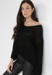 Czarny Sweter Amarherine. Czarne swetry Born2be, m, bez wzorów, z dzianiny, eleganckie, bez ramiączek. W wyprzedaży za 84.99 zł.
