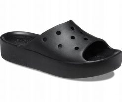 Klapki Dla Dorosłych Crocs Classic Platform Slide. Czarne klapki Crocs, bez wzorów, z materiału, bez obcasa, bez zapięcia. Za 139.99 zł.
