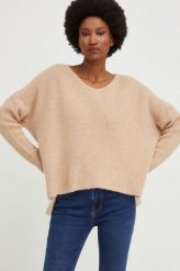 Answear Lab sweter z wełną damski kolor beżowy. Brązowe swetry Answear Lab, m, bez wzorów, z dzianiny, bez ramiączek. W wyprzedaży za 219.99 zł.