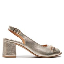 Sandały Maciejka. Żółte sandały Maciejka, bez wzorów, bez obcasa, na słupku, bez zapięcia. Za 399.99 zł.