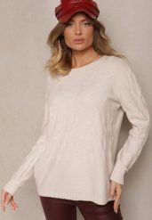 Jasnobeżowy Sweter z Wiskozą Bawełną i Tłoczonym Wzorem Zeiatha. Brązowe swetry Renee, l, bez wzorów, z bawełny, casualowe, bez ramiączek. W wyprzedaży za 71.99 zł.
