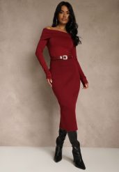 Bordowa Spódnica o Ołówkowym Kroju z Wiskozą z Paskiem i Rozcięciem Saweda. Czerwone spódnice Renee, na co dzień, m, bez wzorów, z wiskozy, eleganckie, midi, ołówkowe. Za 79.99 zł.