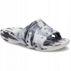 Klapki Dla Dorosłych Crocs Saturday Marbled Slide. Czarne klapki Crocs, bez wzorów, z materiału, bez obcasa, bez zapięcia. Za 169.99 zł.