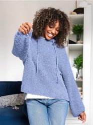 Sweter z kapturem - niebieski. Niebieskie swetry Sinsay, l, bez wzorów, bez ramiączek. Za 69.99 zł.