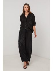 Lin Passion Lniane spodnie w kolorze czarnym rozmiar: 34/36. Czarne spodnie materiałowe Lin Passion, bez wzorów, ze lnu, klasyczne, z standardowym stanem. Za 143.99 zł.